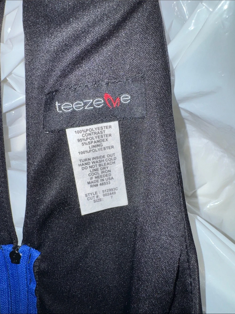 Teeze Me Black Bodice with Royal Blue Satin Skirt Dress